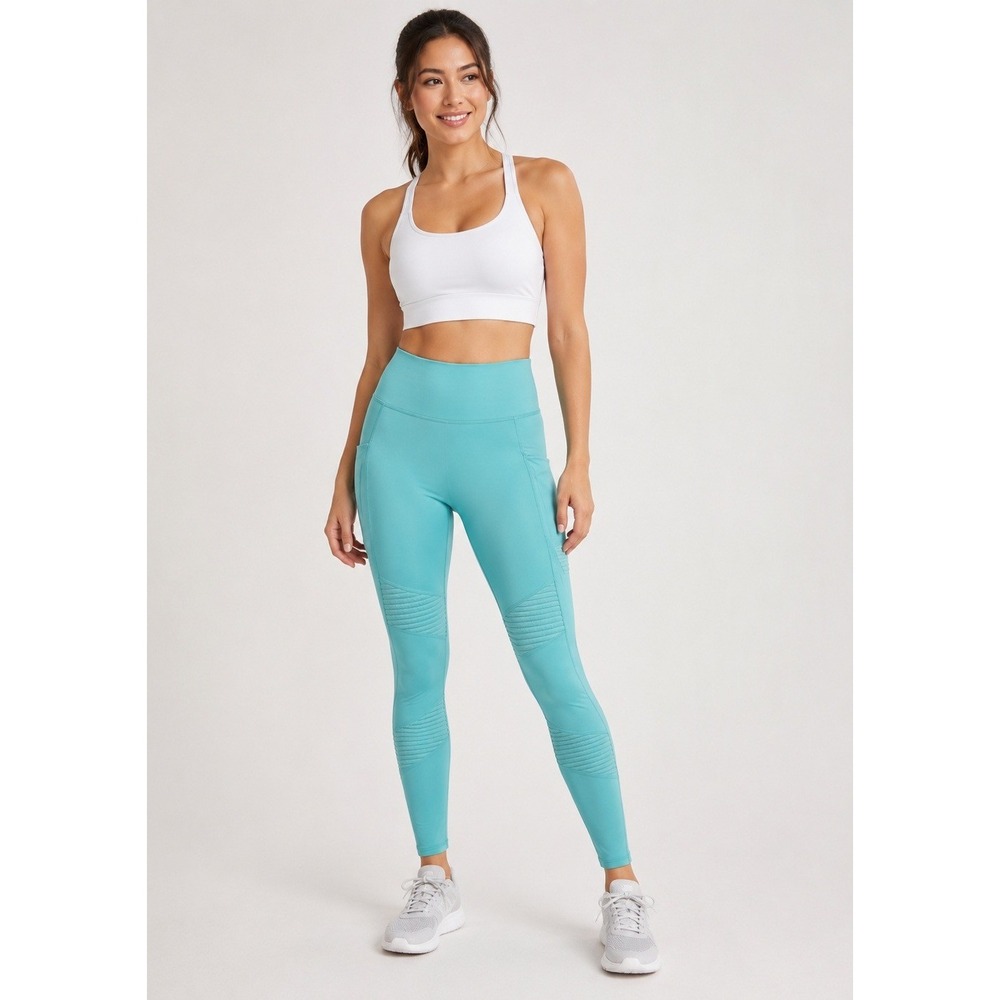Fabletics Motion 365 Moto Leggings Womens XXS Turquoise Blue Midrise 3 Pockets